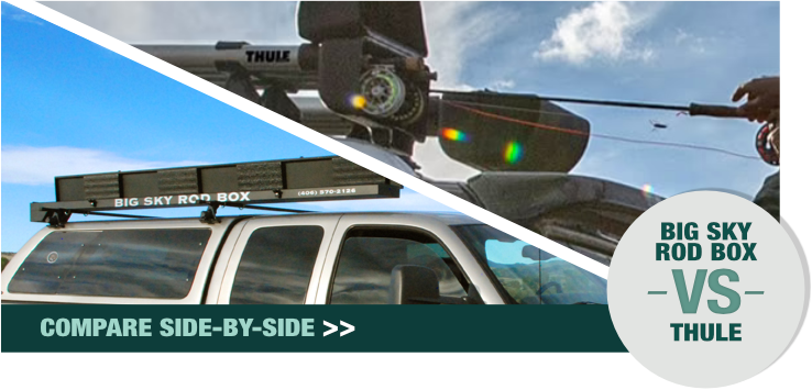 View Comparison of Big Sky Rod Box and Thule Brand Fly Rod Carriers