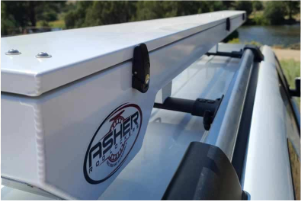 White Asher Rod Locker attached to roof rails.
